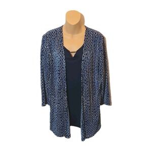 SAG Harbor Open Front Stretch Cardigan w/Dark Blue attached Top  1X